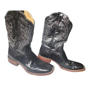 Arango Original Croc Caiman Belly Leather Midnight Black Square Toe Cowboy Sz 11